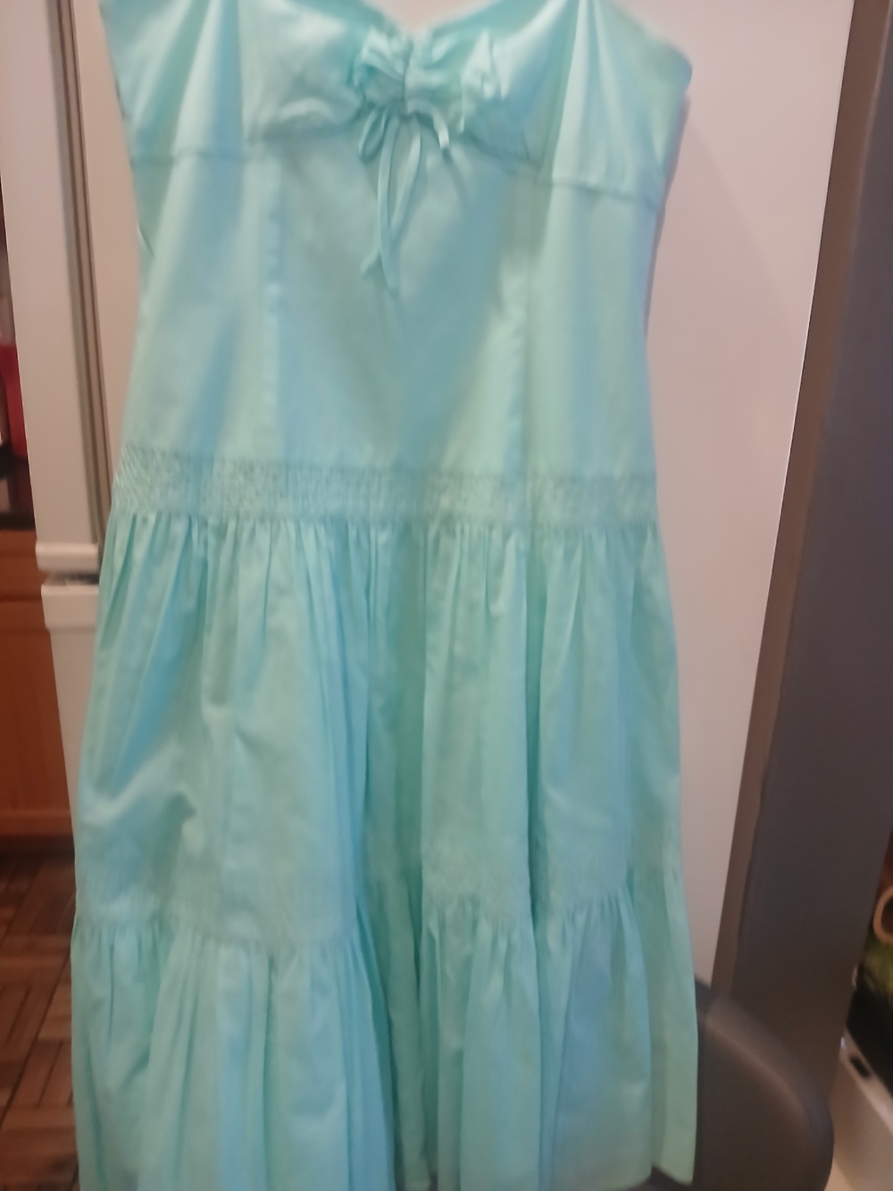 Laundry By Shelli Segal Skinny Straps  Aqua Sundress with Bow Front